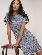 Black Gingham Shirred Martha Mini Dress