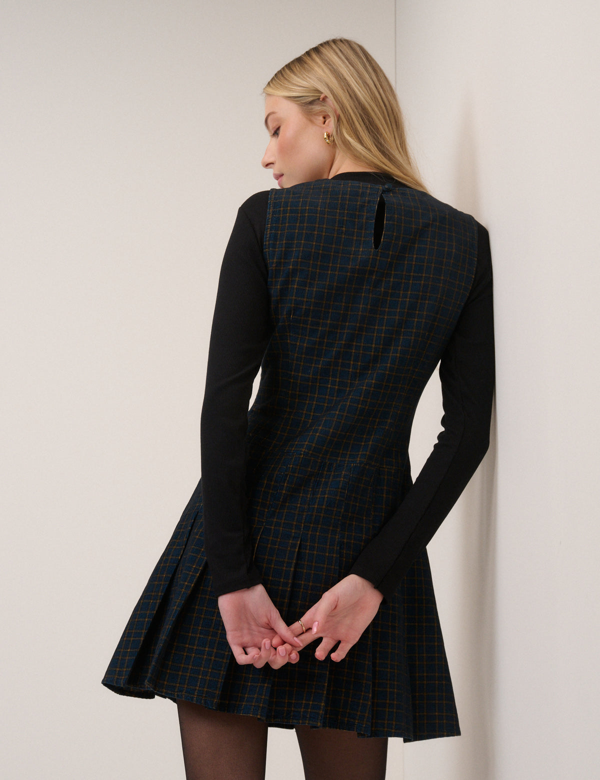Navy Check Merida Mini Pinafore Dress
