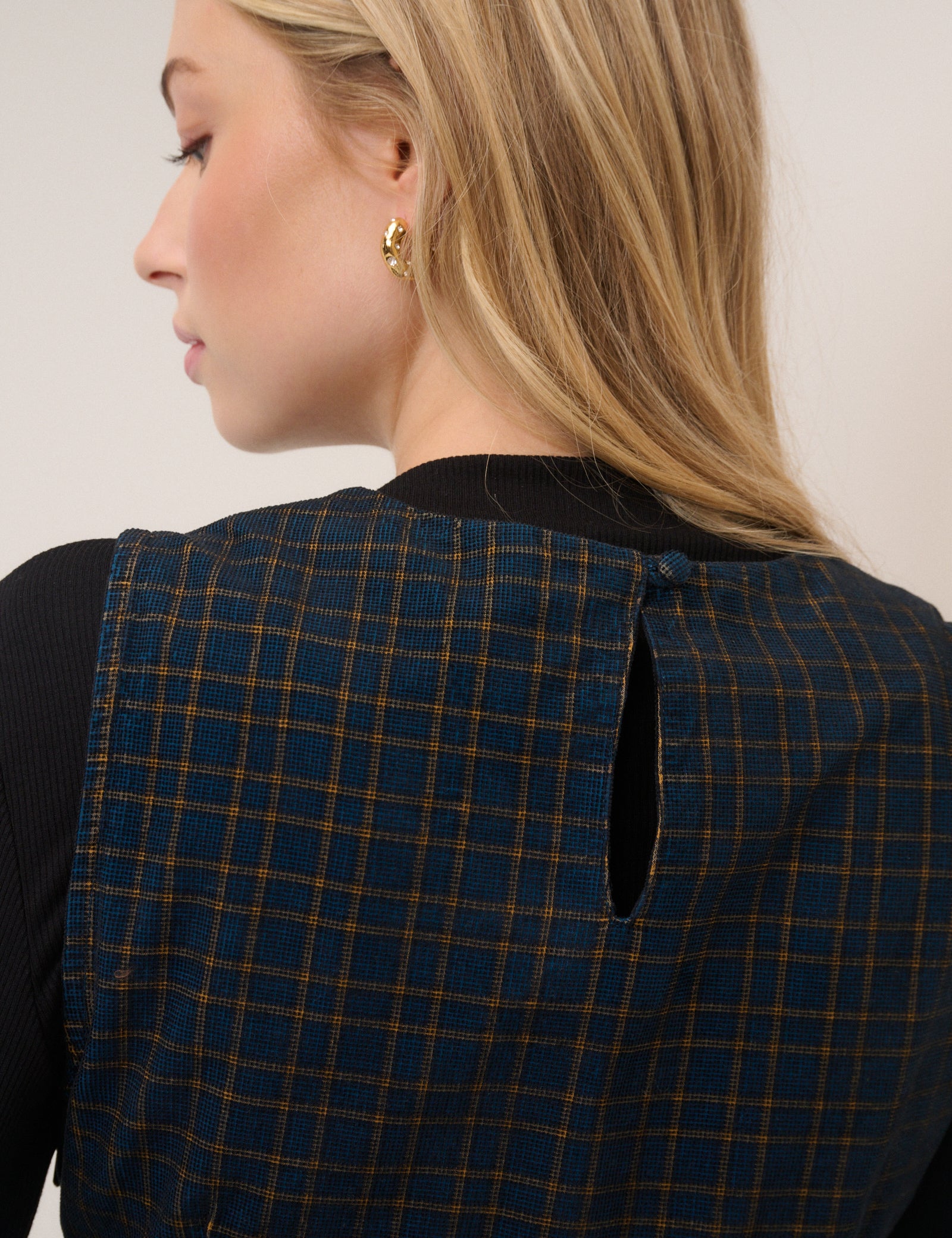 Navy Check Merida Mini Pinafore Dress