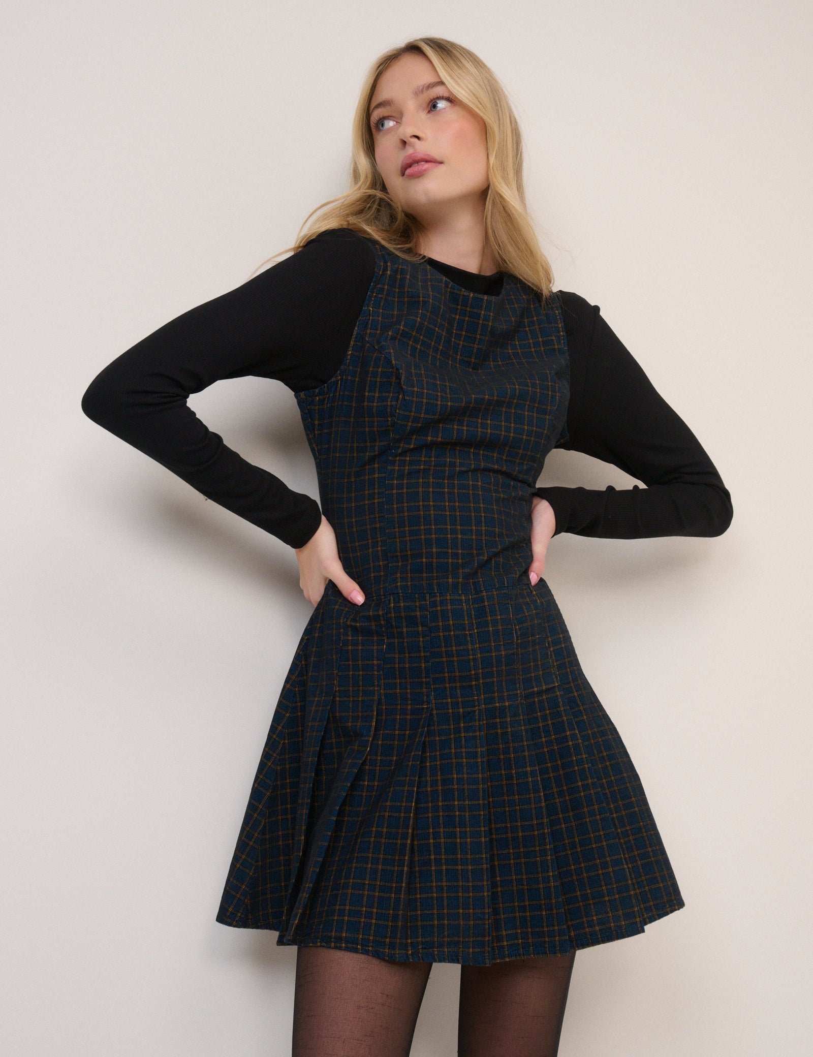 Navy Check Merida Mini Pinafore Dress