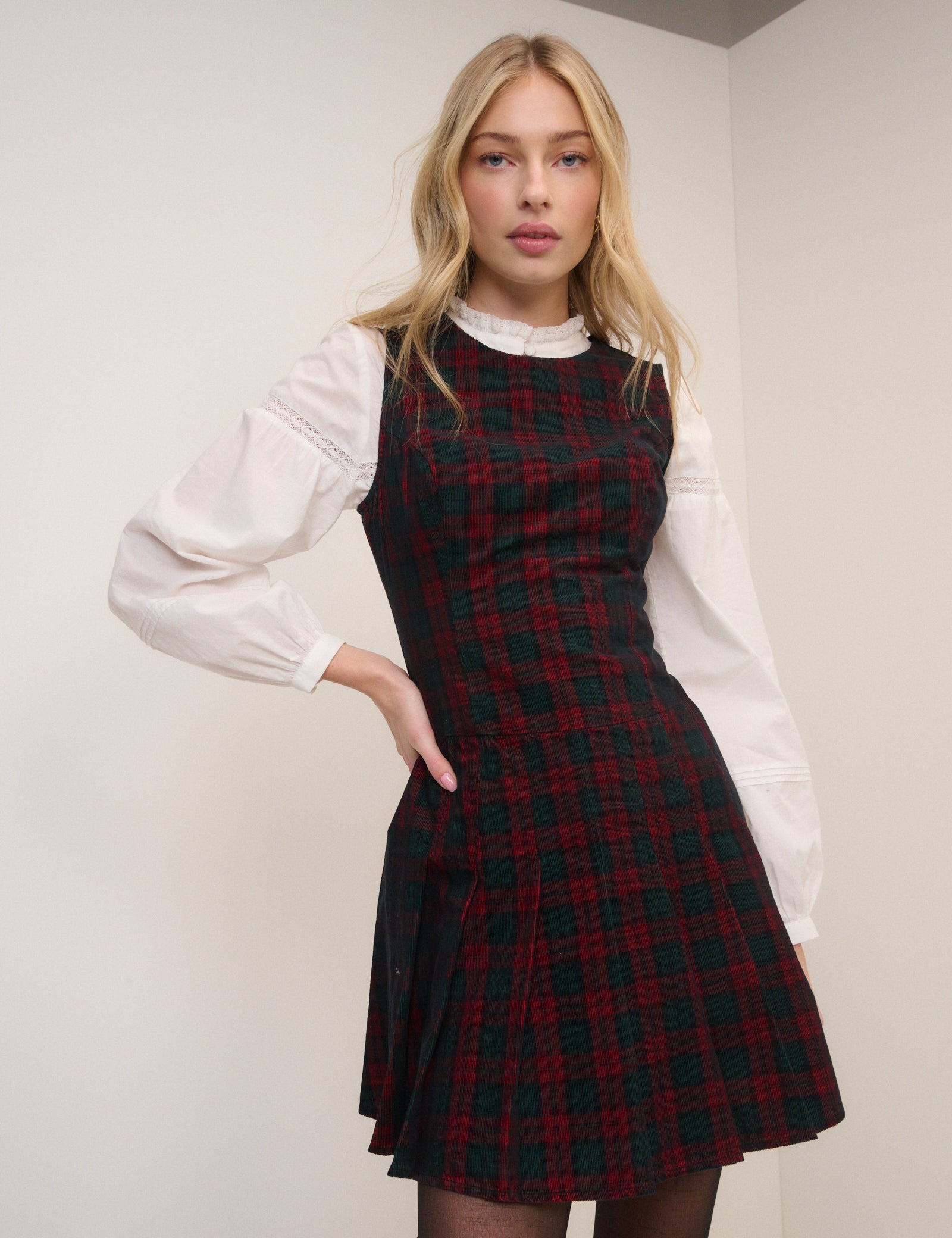 Red And Green Check Merida Mini Pinafore Dress Red And Green Check Merida Mini Pinafore Dress