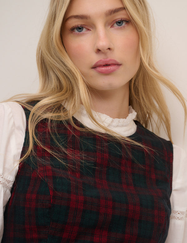 Red And Green Check Merida Mini Pinafore Dress