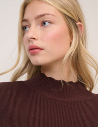 Chocolate Brown Side Button Ribbed Midi Dress