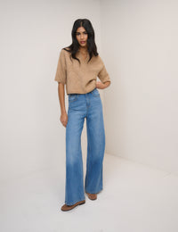 Brown Open Collar Polo Knitted T-Shirt