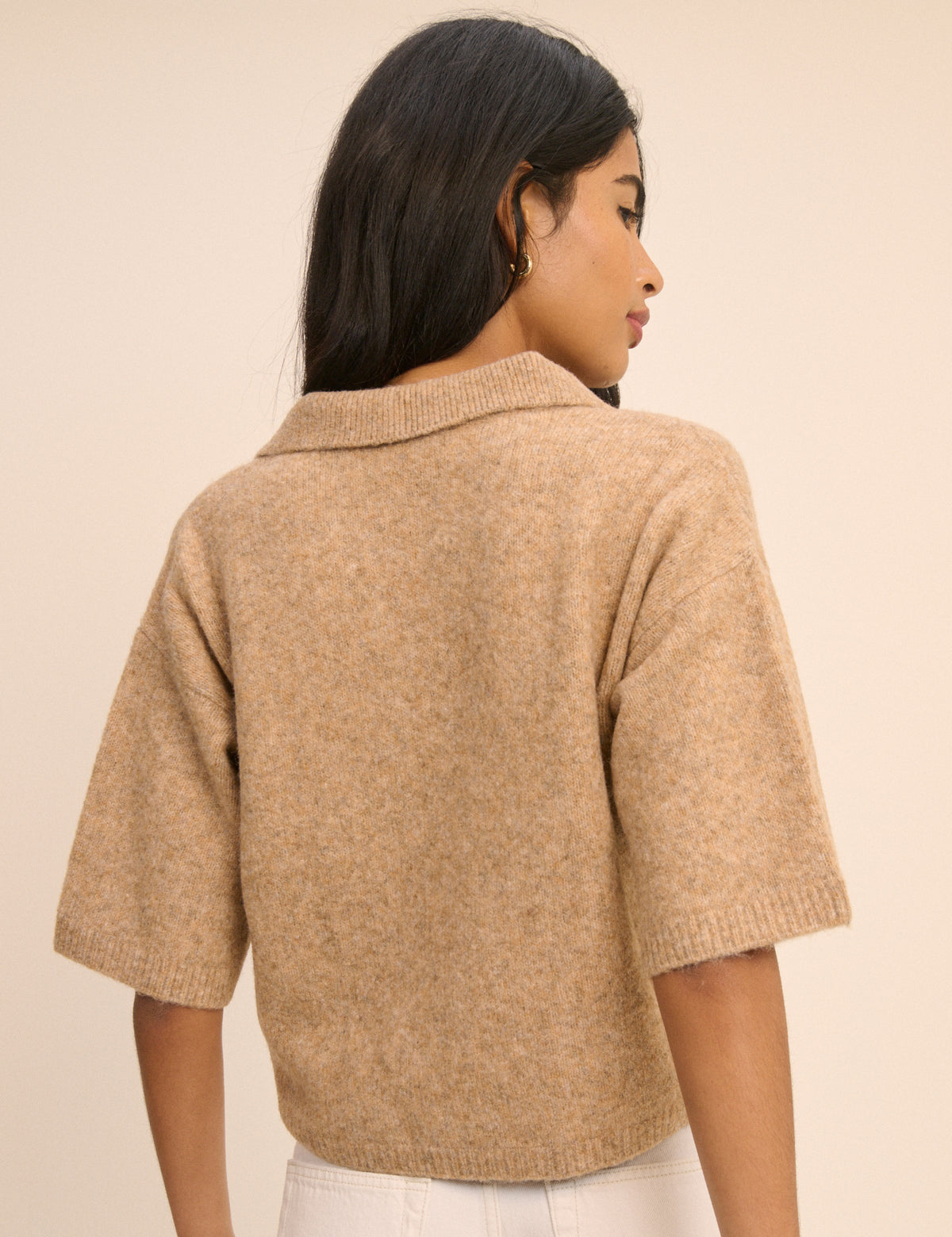 Brown Open Collar Polo Knitted T-Shirt