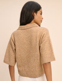 Brown Open Collar Polo Knitted T-Shirt