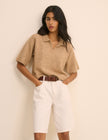 Brown Open Collar Polo Knitted T-Shirt