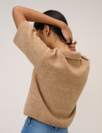 Brown Open Collar Polo Knitted T-Shirt