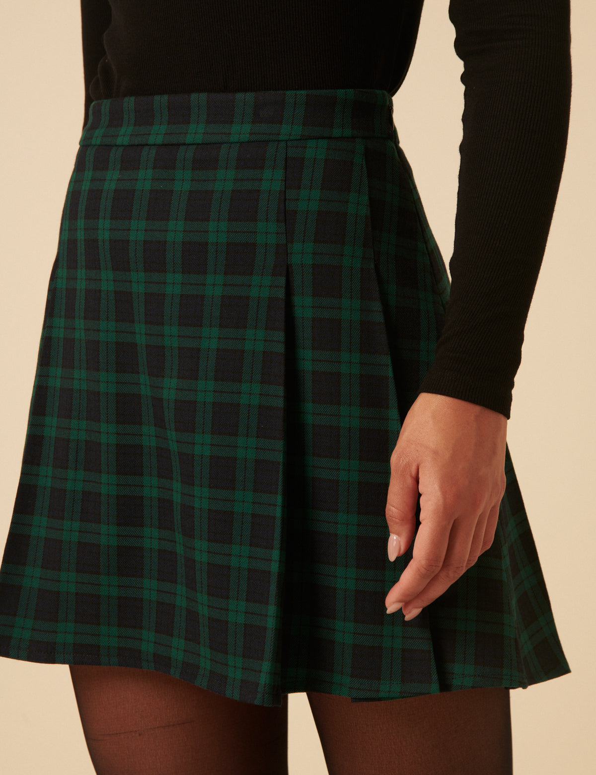 Green Check Jessie Pleated Mini Skirt
