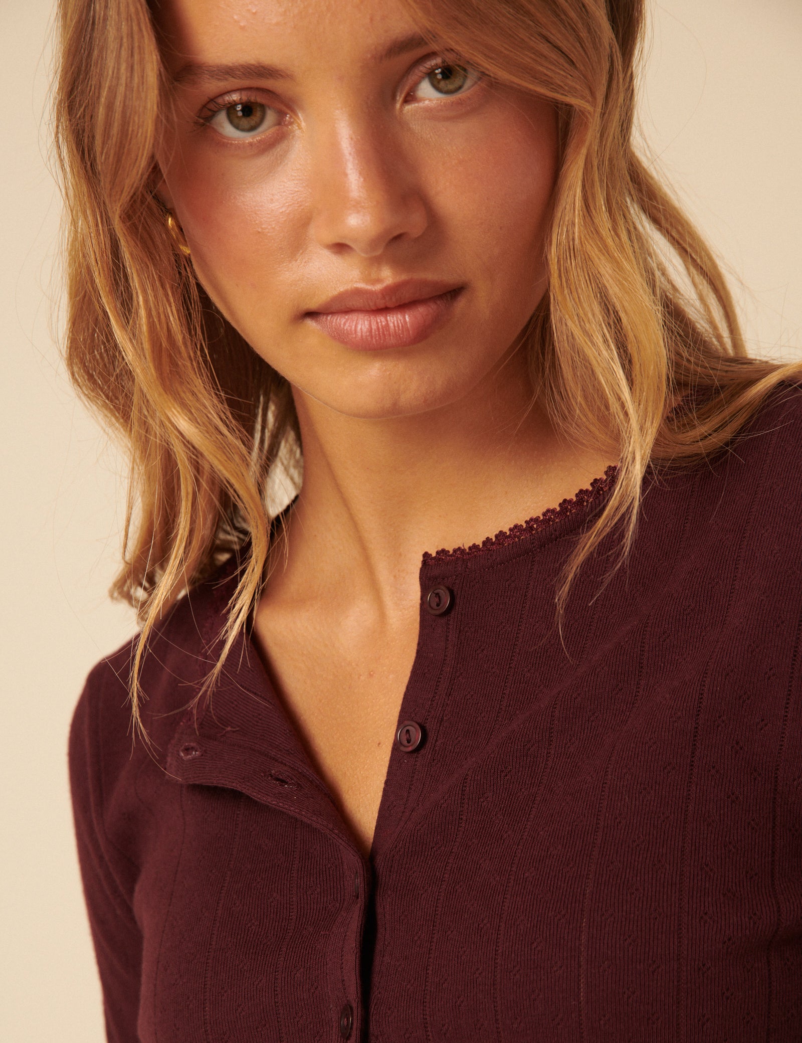 Burgundy Pointelle Cardigan