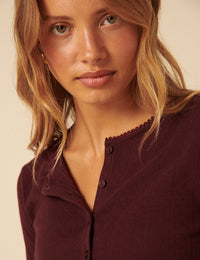 Burgundy Pointelle Cardigan