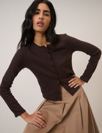 Brown Pointelle Jersey Cardigan