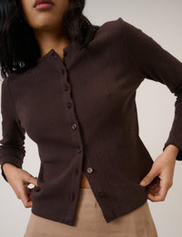 Brown Pointelle Jersey Cardigan