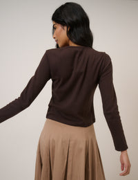Brown Pointelle Jersey Cardigan
