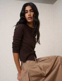 Brown Pointelle Jersey Cardigan