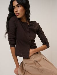 Brown Pointelle Jersey Cardigan