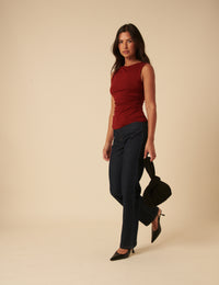 Red Ruched Sleeveless Jersey Top