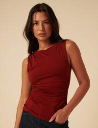 Red Ruched Sleeveless Jersey Top