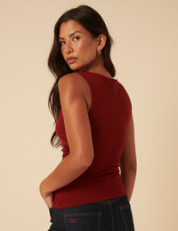 Red Ruched Sleeveless Jersey Top