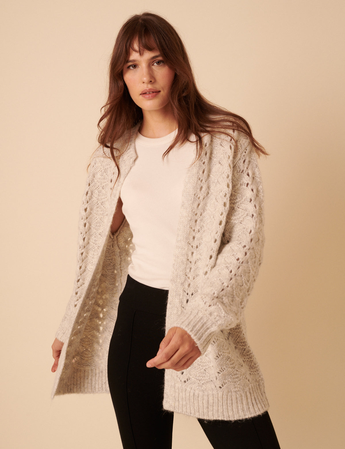 Grey Pointelle Relaxed Cardigan