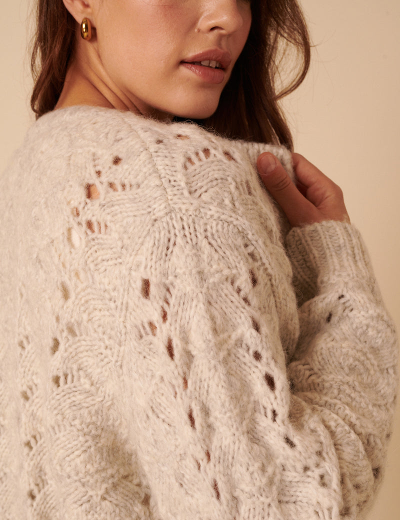 Grey Pointelle Relaxed Cardigan