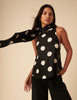 Black Polka Dot Tie Neck Top
