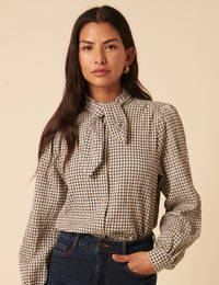 White Check Tie Neck Shirt