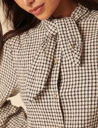 White Check Tie Neck Shirt