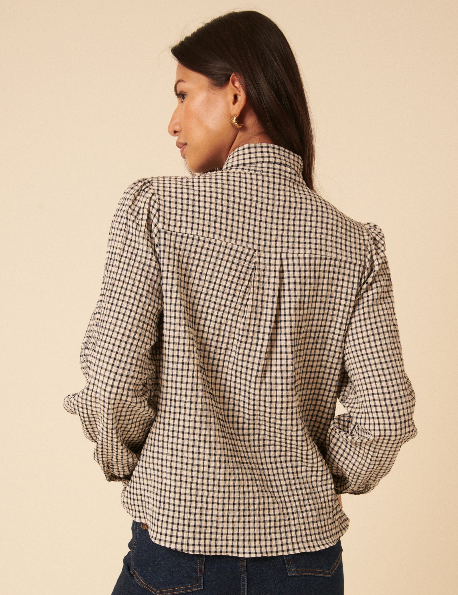 White Check Tie Neck Shirt