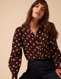 Burgundy Polka Dot Frill Blouse
