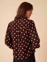 Burgundy Polka Dot Frill Blouse