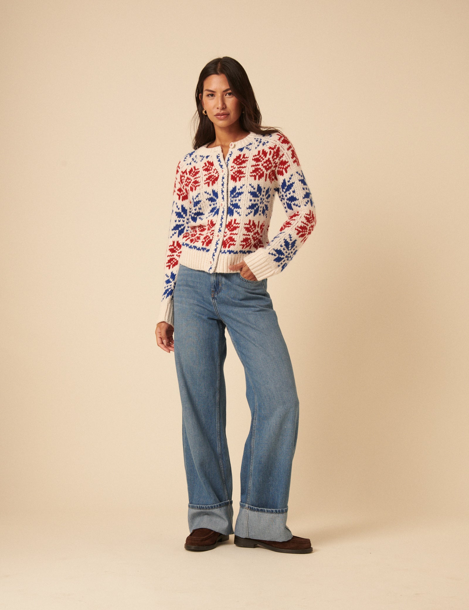 Cream Fair Isle Chunky Knit Cardigan