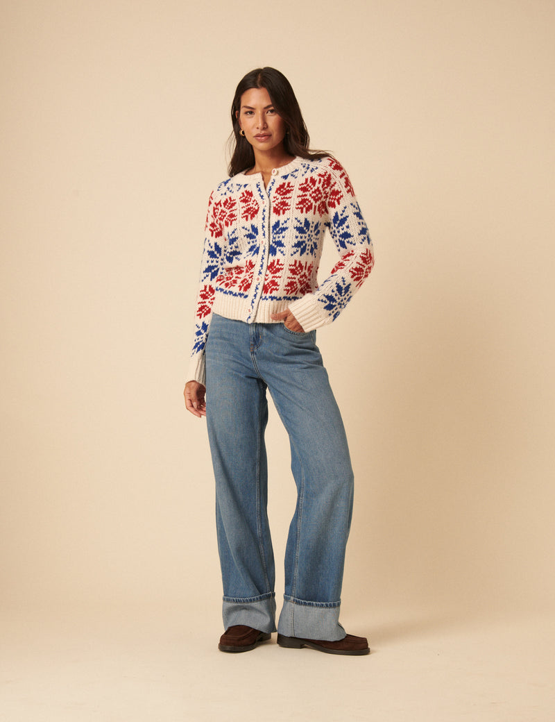 Cream Fair Isle Chunky Knit Cardigan