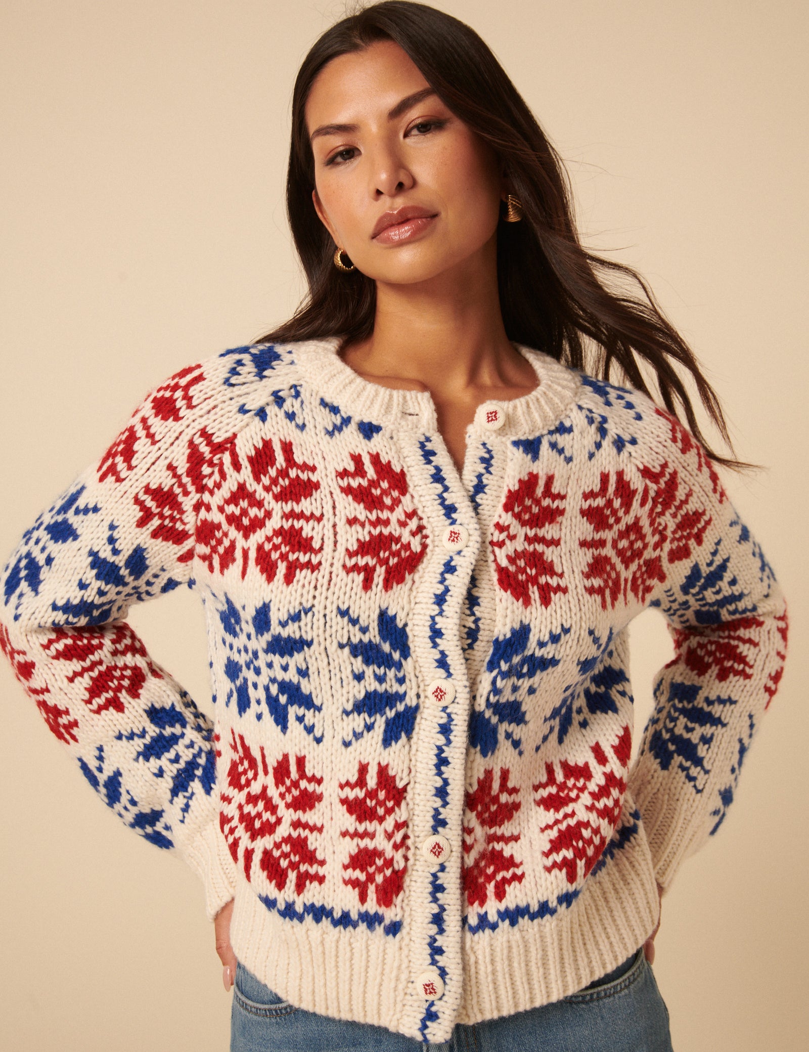 Cream Fair Isle Chunky Knit Cardigan