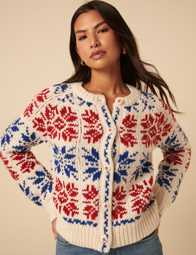 Cream Fair Isle Chunky Knit Cardigan