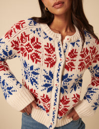 Cream Fair Isle Chunky Knit Cardigan