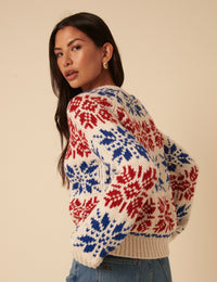 Cream Fair Isle Chunky Knit Cardigan