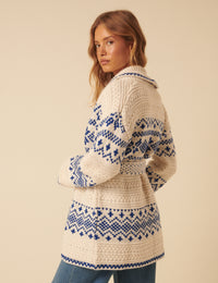 Cream Fair Isle Chunky Knit Cardigan