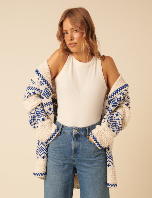 Cream Fair Isle Chunky Knit Cardigan