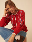 Red Floral Embroidered Cardigan