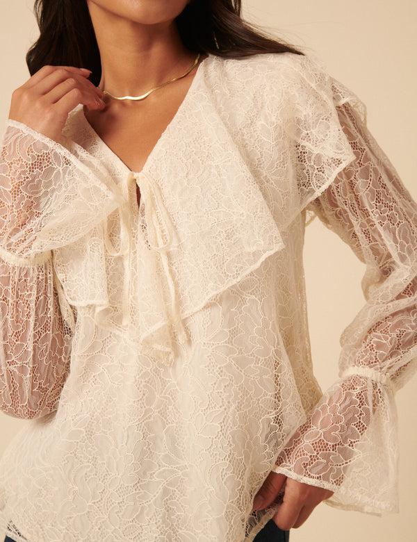 White Lace Frill Blouse