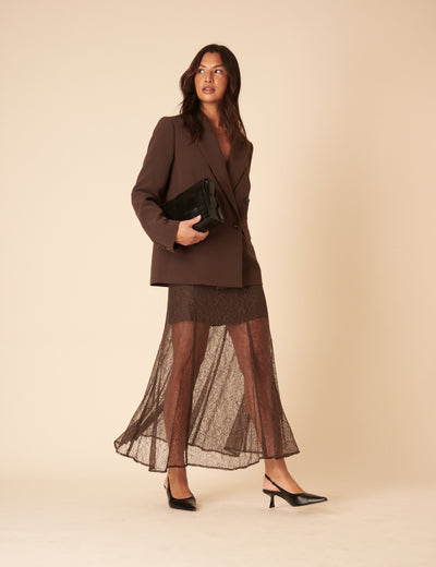 Brown Lace Midi Skirt