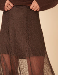 Brown Lace Midi Skirt