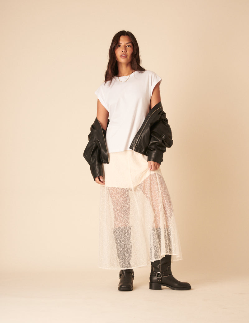 White Lace Midi Skirt