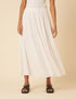 White Linen-Blend Midi Skirt