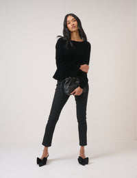 Black Velvet Long Sleeve Peplum Top