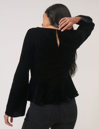 Black Velvet Long Sleeve Peplum Top
