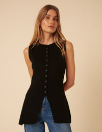 Black Longline Knitted Waistcoat