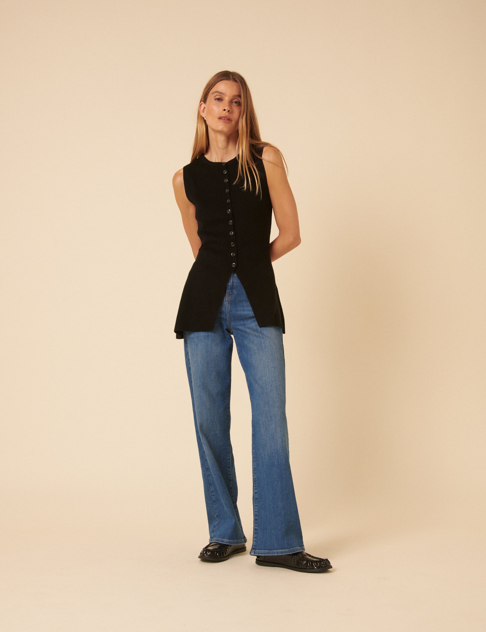 Black Longline Knitted Waistcoat