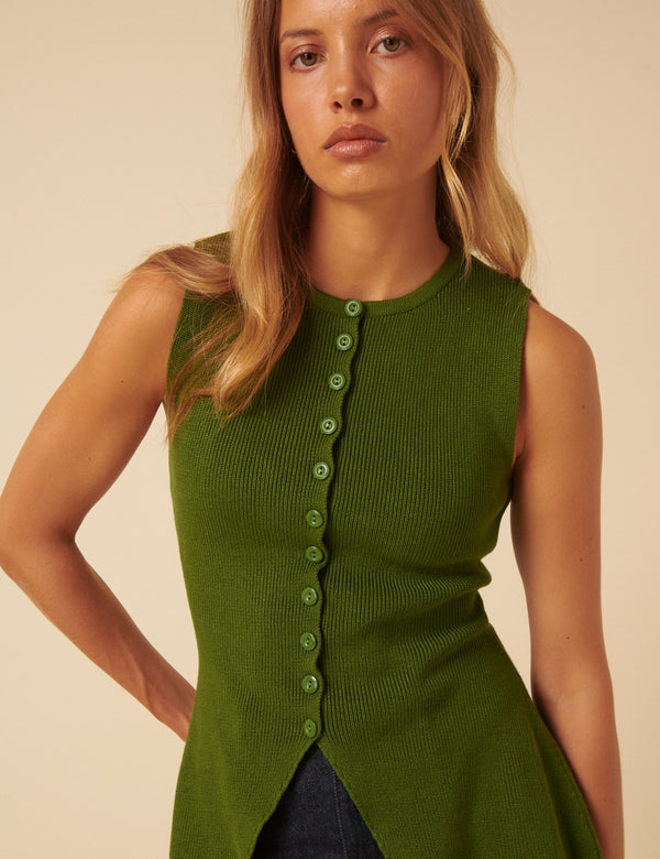 Green Longline Knitted Waistcoat